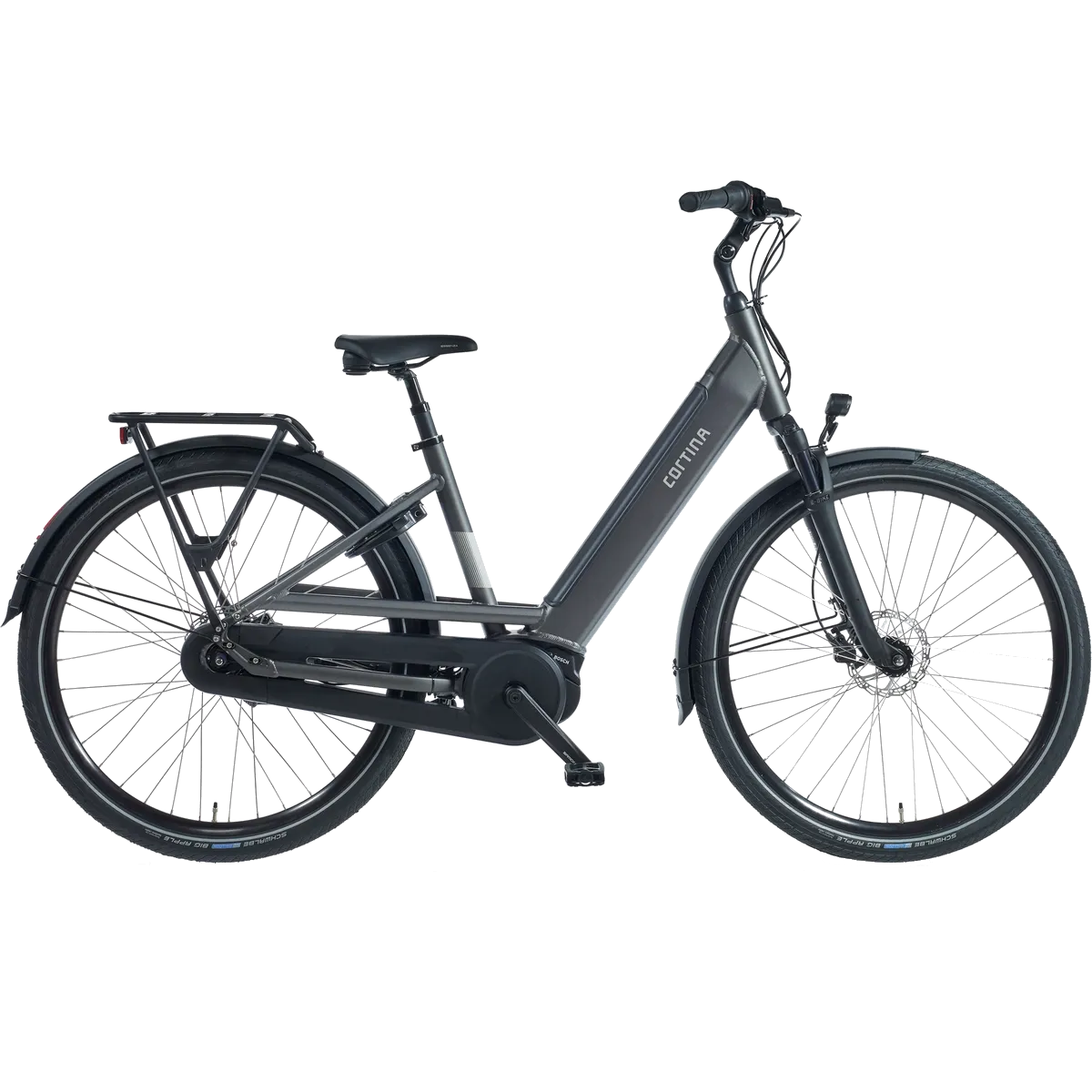 zijkant cortina e-fello Iron Black Matte DB8 elektrische fiets